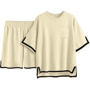 ملابس رياضية نسائية من RUBZOOF مكونة من قطعتين صيفية بأكمام قصيرة مكونة من قطعتين ملابس علوية وسراويل قصيرة متماسكة للنساء in Kuwait