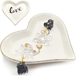 هدايا للنساء، قطعة واحدة من طبق المجوهرات المصنوع من السيراميك على شكل قلب مع الحب الذهبي، هدية ممتعة مخصصة لصديقتك والأم والزوجة والأخت لعيد الميلاد والذكرى السنوية والزفاف وعيد الحب السعيد وعيد الأم in Kuwait