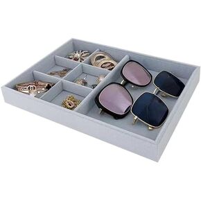 Multi Function Practical Drawer Organizer Jewelry Show Tray Home Store Premium Grade Gray Velvet Stackable Organizer Closet Storage Removable 24-Grid Jewelery Collection Drawer Divider Inserts