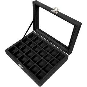 Jemjosh Clear Lid Velvet Jewelry Organizer Box with 9 Grids and 8 Slots for Rings Earrings Necklaces Tray Display Case, Black