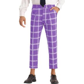 Lars Amadeus Plaid Print Pants for Men's Pleated Front Colorful Ankle Length Cropped Dress Trousers