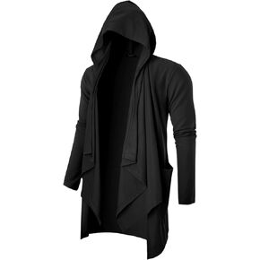 GIVON Men's Ruffle Shawl Collar Hooded Cardigan Long Sleeve with Pockets