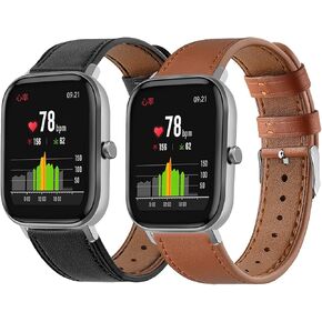حزام ساعة FitTurn من الجلد متوافق مع Hero Band III، Donerton، Popglory، CanMixs P22، AGPTEK LW31 ساعة ذكية بديلة من الجلد الطبيعي 20 مم سوار معصم رياضي مع مشبك معدني مقاوم للصدأ
