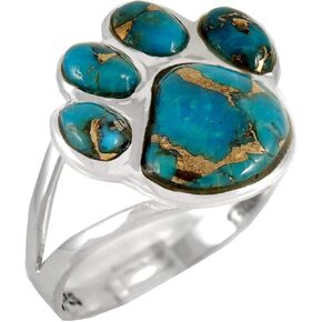Dog Paw Sterling Silver 925 Ring with Genuine Turquoise in Kuwait