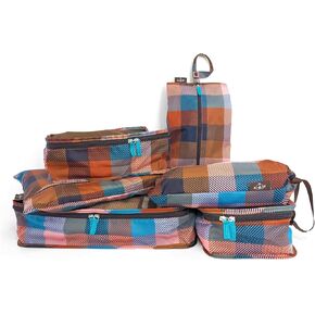 The Aesthetique Philosophie Buffalo Check Teal Orange and Brown Retro Plaid Packing Travel Cubes for Camping and Adventuring in Kuwait
