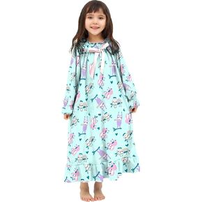 Girls Flannel Nightgown,Winter Warm Fleece Pajamas Dresses for Girls, Long Sleepwear with Long Sleeve, Size 2T-14 in Saudi Arabia