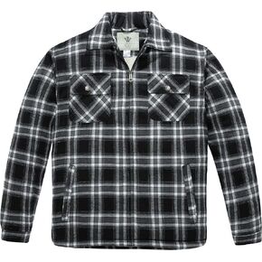 WenVen Men's Long Sleeve Flannel Jacket Winter Warm Sherpa Lined Plaid Shirt