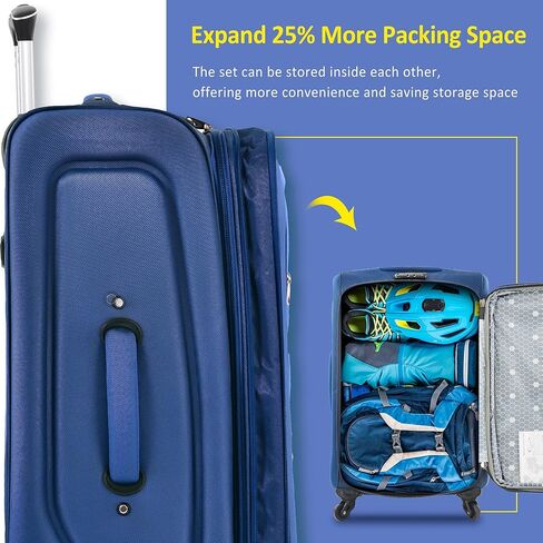Softside Luggage Expandable 3 Piece Set Suitcase Upright Spinner Softshell Lightweight Luggage Travel Set in Kuwait