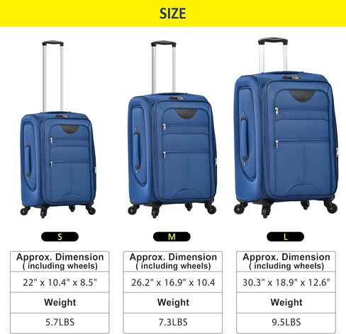 Softside Luggage Expandable 3 Piece Set Suitcase Upright Spinner Softshell Lightweight Luggage Travel Set in Kuwait
