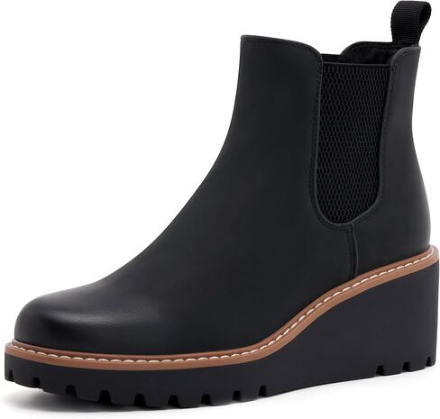 أحذية Vodvob النسائية للكاحل بكعب عريض وأحذية طويلة مرنة بمنصة تشيلسي سهلة الارتداء ونعل عريض in Kuwait