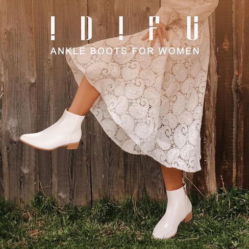 IDIFU Women's Romy Classic Pointed Toe Ankle Boots Side Zipper Low Block Heel Dress Booties in Kuwait