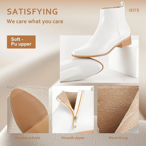 IDIFU Women's Romy Classic Pointed Toe Ankle Boots Side Zipper Low Block Heel Dress Booties in Kuwait