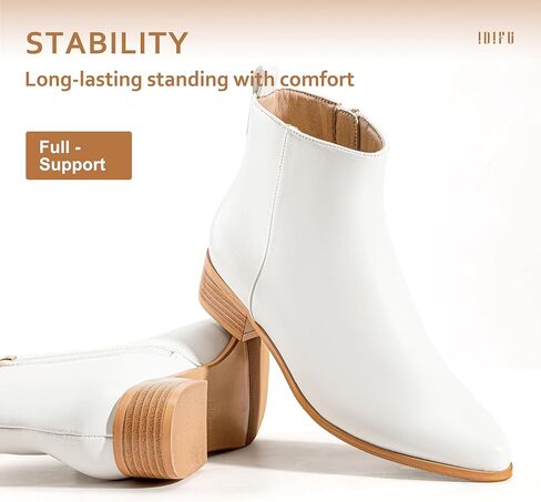 IDIFU Women's Romy Classic Pointed Toe Ankle Boots Side Zipper Low Block Heel Dress Booties in Kuwait