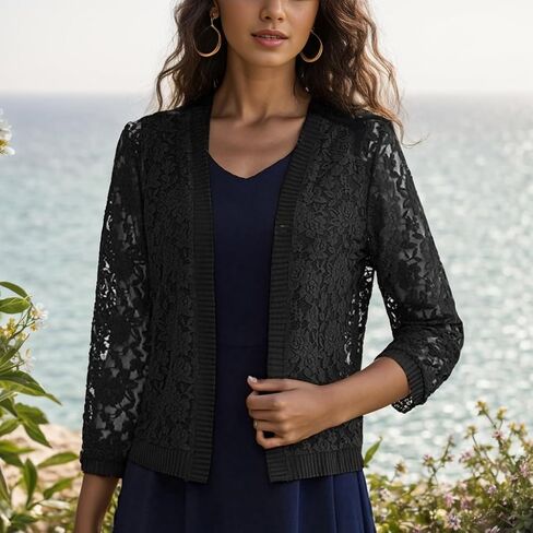 FindThy Women’s Open Front Lace Cardigan Long Sleeve Floral Crochet Summer Shrug Cover Ups in Saudi Arabia
