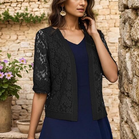 FindThy Women’s Open Front Lace Cardigan Long Sleeve Floral Crochet Summer Shrug Cover Ups in Saudi Arabia