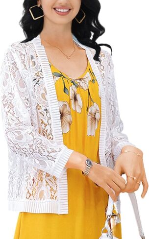 FindThy Women’s Open Front Lace Cardigan Long Sleeve Floral Crochet Summer Shrug Cover Ups in Saudi Arabia