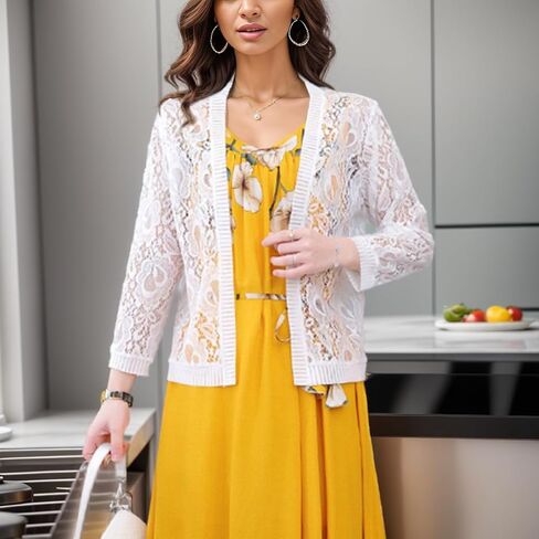 FindThy Women’s Open Front Lace Cardigan Long Sleeve Floral Crochet Summer Shrug Cover Ups in Saudi Arabia