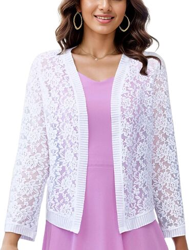 FindThy Women’s Open Front Lace Cardigan Long Sleeve Floral Crochet Summer Shrug Cover Ups in Saudi Arabia