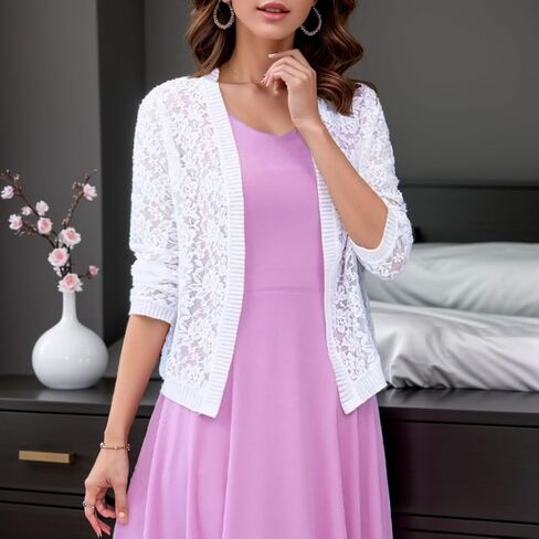 FindThy Women’s Open Front Lace Cardigan Long Sleeve Floral Crochet Summer Shrug Cover Ups in Saudi Arabia