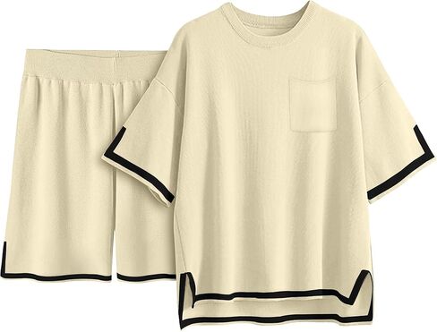 ملابس رياضية نسائية من RUBZOOF مكونة من قطعتين صيفية بأكمام قصيرة مكونة من قطعتين ملابس علوية وسراويل قصيرة متماسكة للنساء in Kuwait