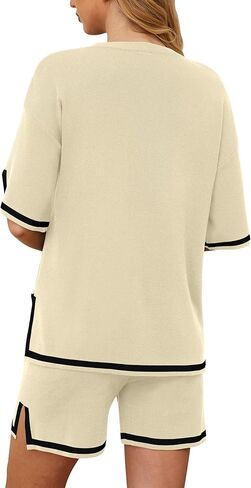 ملابس رياضية نسائية من RUBZOOF مكونة من قطعتين صيفية بأكمام قصيرة مكونة من قطعتين ملابس علوية وسراويل قصيرة متماسكة للنساء in Kuwait