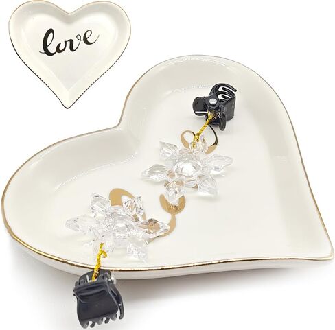 هدايا للنساء، قطعة واحدة من طبق المجوهرات المصنوع من السيراميك على شكل قلب مع الحب الذهبي، هدية ممتعة مخصصة لصديقتك والأم والزوجة والأخت لعيد الميلاد والذكرى السنوية والزفاف وعيد الحب السعيد وعيد الأم in Kuwait