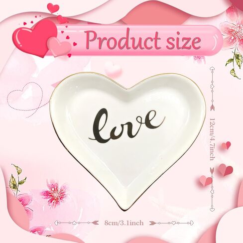 هدايا للنساء، قطعة واحدة من طبق المجوهرات المصنوع من السيراميك على شكل قلب مع الحب الذهبي، هدية ممتعة مخصصة لصديقتك والأم والزوجة والأخت لعيد الميلاد والذكرى السنوية والزفاف وعيد الحب السعيد وعيد الأم in Kuwait