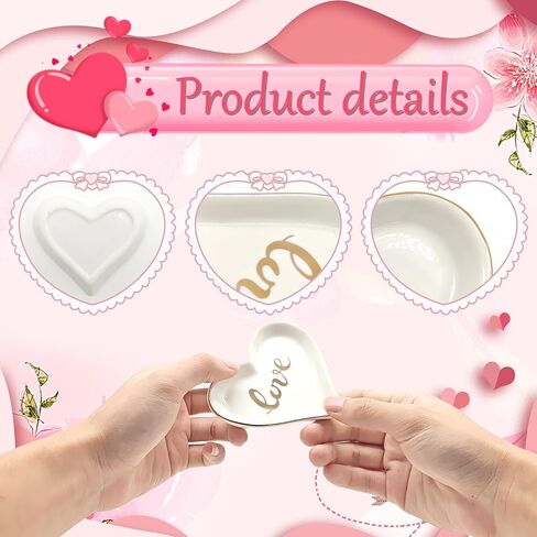 هدايا للنساء، قطعة واحدة من طبق المجوهرات المصنوع من السيراميك على شكل قلب مع الحب الذهبي، هدية ممتعة مخصصة لصديقتك والأم والزوجة والأخت لعيد الميلاد والذكرى السنوية والزفاف وعيد الحب السعيد وعيد الأم in Kuwait