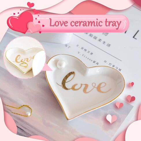 هدايا للنساء، قطعة واحدة من طبق المجوهرات المصنوع من السيراميك على شكل قلب مع الحب الذهبي، هدية ممتعة مخصصة لصديقتك والأم والزوجة والأخت لعيد الميلاد والذكرى السنوية والزفاف وعيد الحب السعيد وعيد الأم in Kuwait