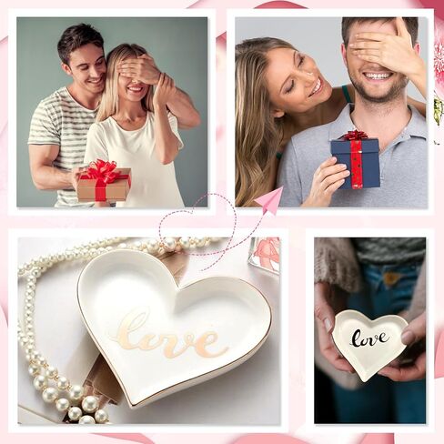 هدايا للنساء، قطعة واحدة من طبق المجوهرات المصنوع من السيراميك على شكل قلب مع الحب الذهبي، هدية ممتعة مخصصة لصديقتك والأم والزوجة والأخت لعيد الميلاد والذكرى السنوية والزفاف وعيد الحب السعيد وعيد الأم in Kuwait