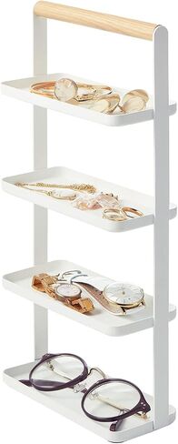 Yamazaki Home Tosca 4-Tier Accessory Tray - Jewelry Holder & Storage Organizer - Steel + Wood, White in Saudi Arabia