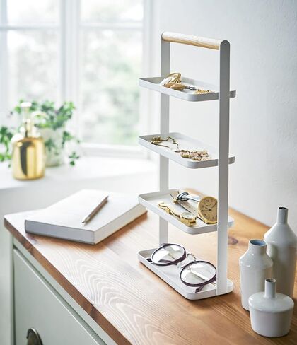 Yamazaki Home Tosca 4-Tier Accessory Tray - Jewelry Holder & Storage Organizer - Steel + Wood, White in Saudi Arabia