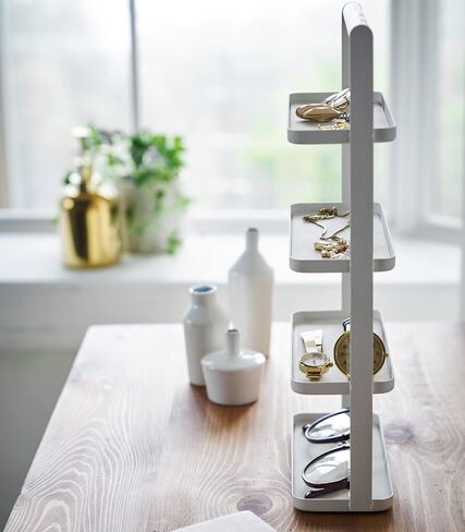Yamazaki Home Tosca 4-Tier Accessory Tray - Jewelry Holder & Storage Organizer - Steel + Wood, White in Saudi Arabia