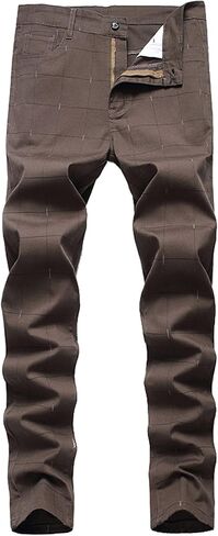 بنطال NEWSEE تشينو ضيق منقوش بمقدمة مسطحة ومطاط بقصة ضيقة وأنيقة كاجوال للعمل in Kuwait