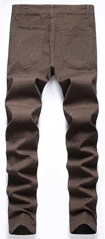 بنطال NEWSEE تشينو ضيق منقوش بمقدمة مسطحة ومطاط بقصة ضيقة وأنيقة كاجوال للعمل in Kuwait