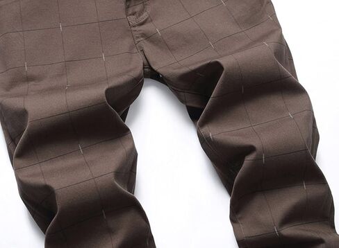 بنطال NEWSEE تشينو ضيق منقوش بمقدمة مسطحة ومطاط بقصة ضيقة وأنيقة كاجوال للعمل in Kuwait