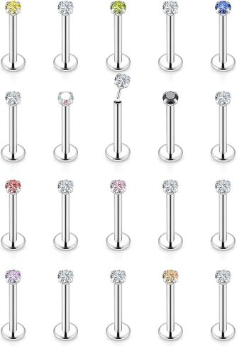 Vsnnsns 20G 18G 16G Push in Lip Rings Stainless Surgical Steel Labret Jewelry Monroe Lip Rings Nail Cartilage Tragus Helix Earrings Studs Nose Ring Medusa Piercing Jewelry For Women Men 20Pcs CZ in Kuwait