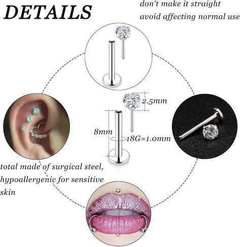 Vsnnsns 20G 18G 16G دفع في حلقات الشفاه الفولاذ المقاوم للصدأ الجراحية مجوهرات Labret مونرو خواتم الشفاه مسمار الغضروف الزنمة الحلزون أقراط ترصيع الأنف الدائري ميدوسا ثقب المجوهرات للنساء الرجال 20 قطعة تشيكوسلوفاكيا in Saudi Arabia