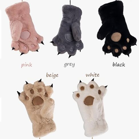 Kids Winter Gloves Cartoon Plush Paw Mittens Keep Warm Glove with Neck Rope Girls Boys Cosplay Costume Gloves in Saudi Arabia