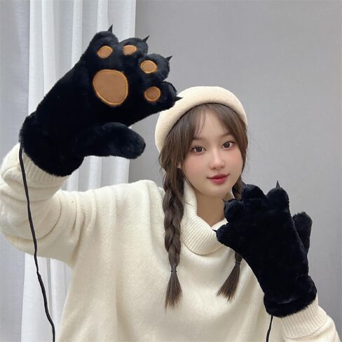 Kids Winter Gloves Cartoon Plush Paw Mittens Keep Warm Glove with Neck Rope Girls Boys Cosplay Costume Gloves in Saudi Arabia