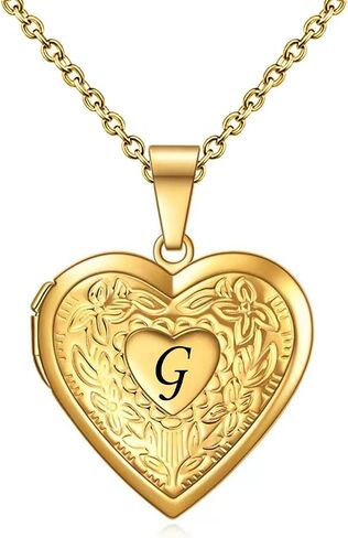KunBead Women's Gold Heart Photo Locket Necklace with Picture inside Initial A-Z Letter Alphabet Love Jewelry Pendant Necklace in Saudi Arabia