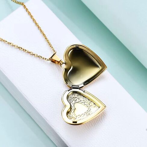 KunBead Women's Gold Heart Photo Locket Necklace with Picture inside Initial A-Z Letter Alphabet Love Jewelry Pendant Necklace in Saudi Arabia