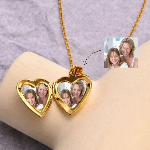 KunBead Women's Gold Heart Photo Locket Necklace with Picture inside Initial A-Z Letter Alphabet Love Jewelry Pendant Necklace in Saudi Arabia