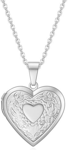 Heart Shaped Locket Pendant Necklace Vintage Engraved Flower Locket Picture Pendant Necklace Antique Carved Pattern Flower Picture Locket Necklace for Women Jewelry in Saudi Arabia