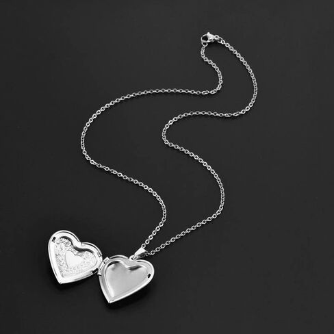 Heart Shaped Locket Pendant Necklace Vintage Engraved Flower Locket Picture Pendant Necklace Antique Carved Pattern Flower Picture Locket Necklace for Women Jewelry in Saudi Arabia