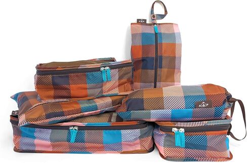 The Aesthetique Philosophie Buffalo Check Teal Orange and Brown Retro Plaid Packing Travel Cubes for Camping and Adventuring in Kuwait