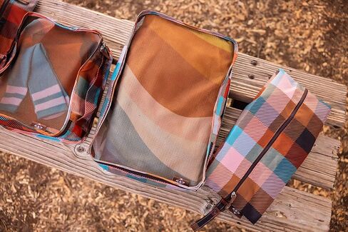 The Aesthetique Philosophie Buffalo Check Teal Orange and Brown Retro Plaid Packing Travel Cubes for Camping and Adventuring in Kuwait
