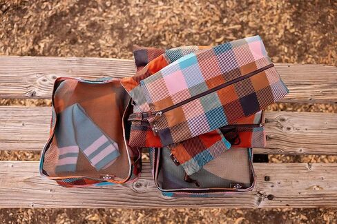 The Aesthetique Philosophie Buffalo Check Teal Orange and Brown Retro Plaid Packing Travel Cubes for Camping and Adventuring in Kuwait