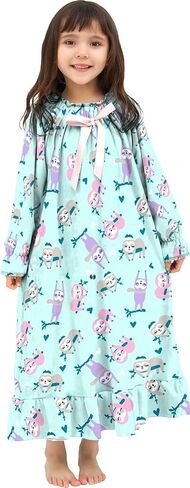Girls Flannel Nightgown,Winter Warm Fleece Pajamas Dresses for Girls, Long Sleepwear with Long Sleeve, Size 2T-14 in Saudi Arabia