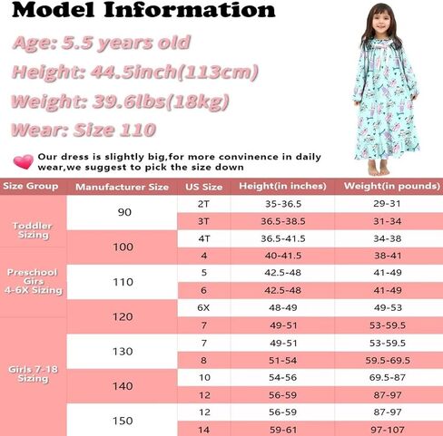 Girls Flannel Nightgown,Winter Warm Fleece Pajamas Dresses for Girls, Long Sleepwear with Long Sleeve, Size 2T-14 in Saudi Arabia